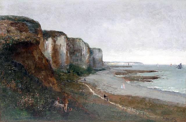 Promenade au Pied d-une Falaise en Normandie: ca 1885