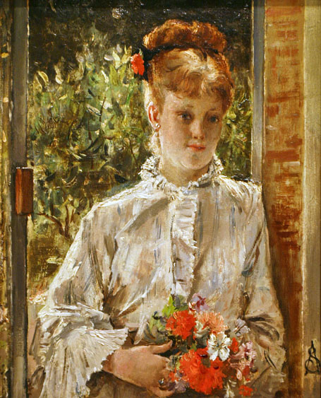 Young Woman in White Holding a Bouquet:Date Unknown