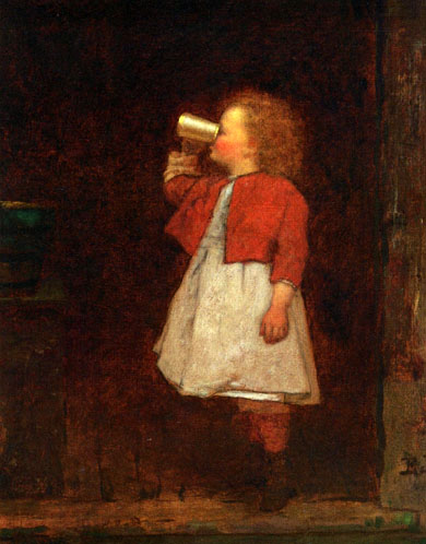 Little Girl with Red Jacket Drinking from Mug: Date Unknown